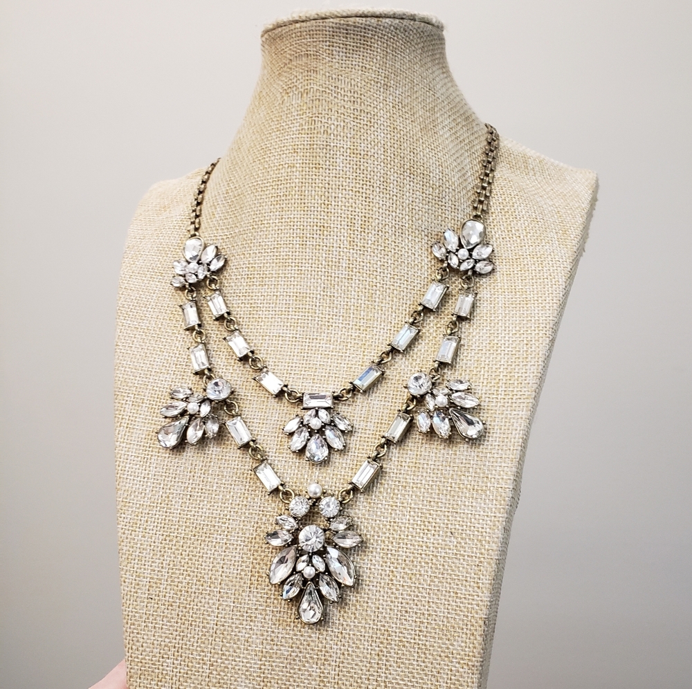 Bella Jack, vintage, signed, glass crystal jeweled 2 layer statement necklace